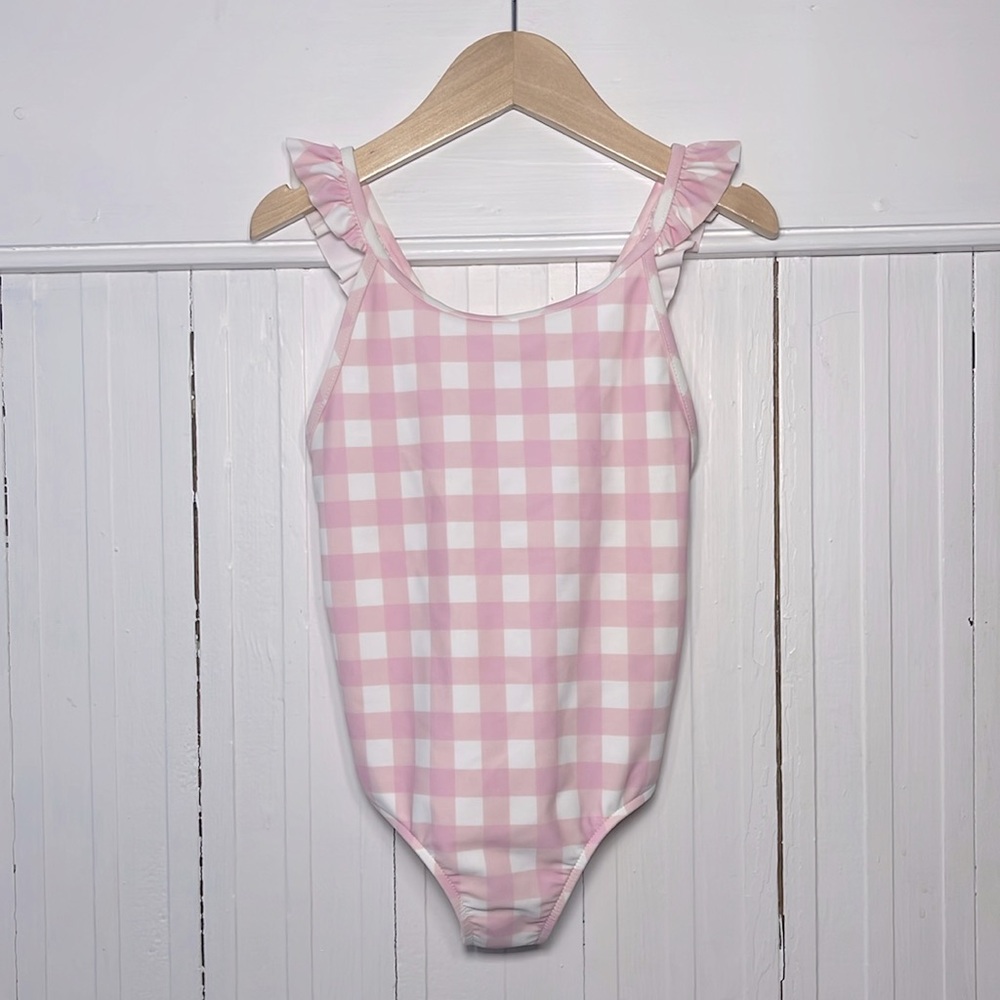 POLO RALPH LAUREN Pink Gingham One Piece Ruffle Swimsuit